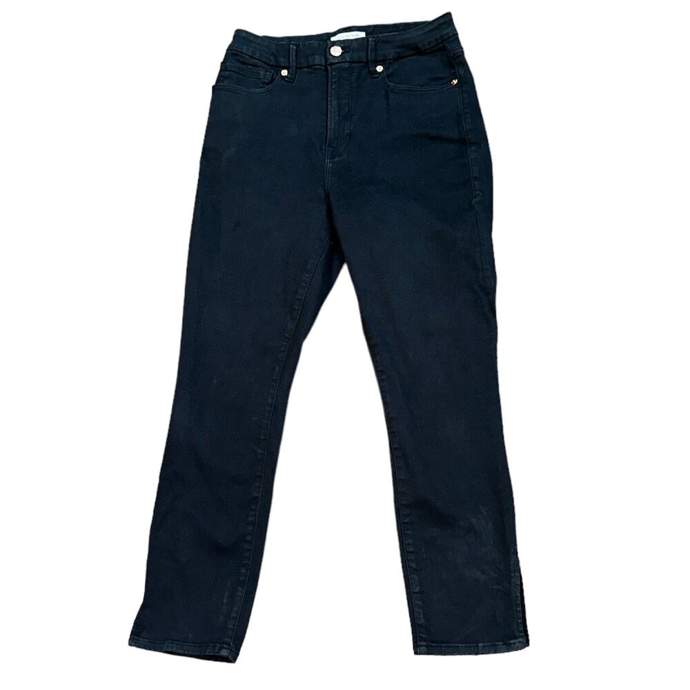 Good American Good Waist Crop Black Denim‎ Jeans Size 6/28
